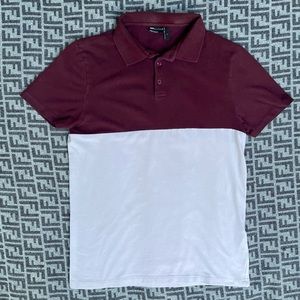 ASOS Short Sleeve Stretch Polo Shirt - Burgundy & Soft Pink - Large